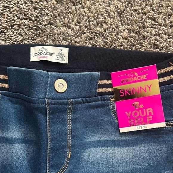 Jordan's Jeans Girls Size 14 Distressed Jeans with Elastic Waist - Picture 2 of 9